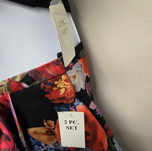 B Darlin Floral Print Two Piece Dress Set Black 15 / 16 - Picture 12 of 14